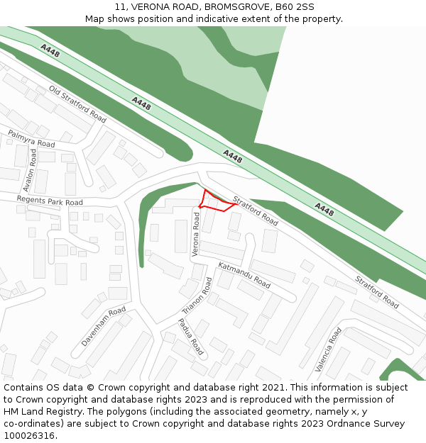11, VERONA ROAD, BROMSGROVE, B60 2SS: Location map and indicative extent of plot