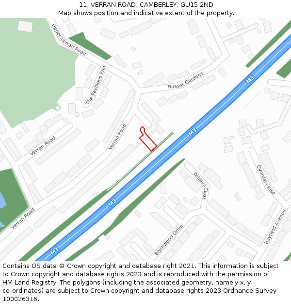 11, VERRAN ROAD, CAMBERLEY, GU15 2ND: Location map and indicative extent of plot