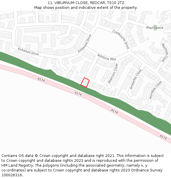 11, VIBURNUM CLOSE, REDCAR, TS10 2TZ: Location map and indicative extent of plot