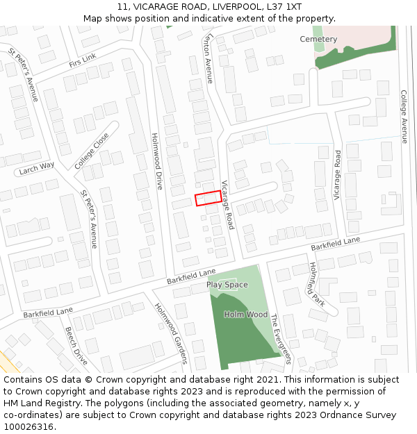 11, VICARAGE ROAD, LIVERPOOL, L37 1XT: Location map and indicative extent of plot