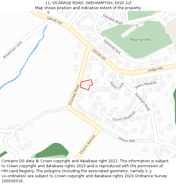 11, VICARAGE ROAD, OKEHAMPTON, EX20 1LF: Location map and indicative extent of plot