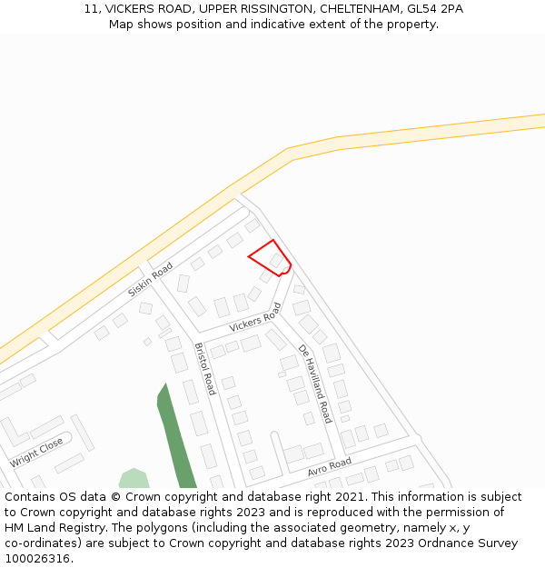 11, VICKERS ROAD, UPPER RISSINGTON, CHELTENHAM, GL54 2PA: Location map and indicative extent of plot