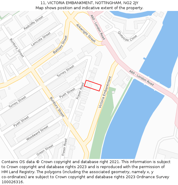 11, VICTORIA EMBANKMENT, NOTTINGHAM, NG2 2JY: Location map and indicative extent of plot