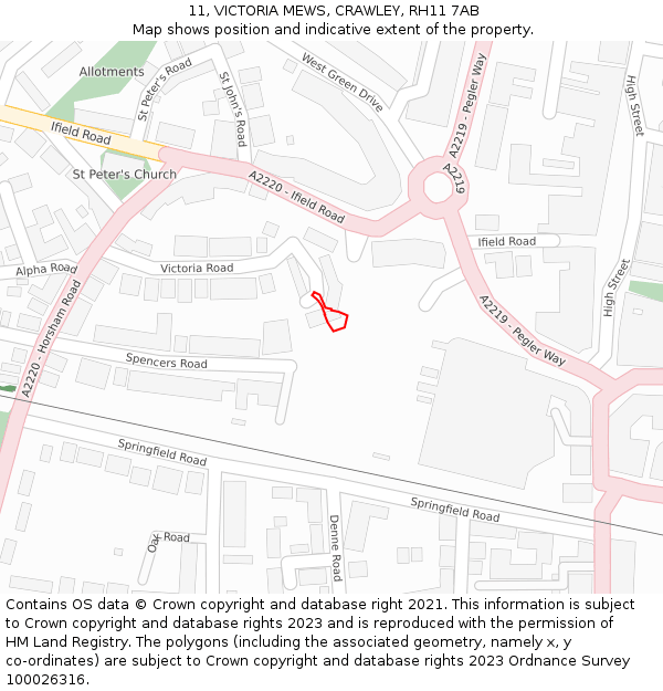 11, VICTORIA MEWS, CRAWLEY, RH11 7AB: Location map and indicative extent of plot