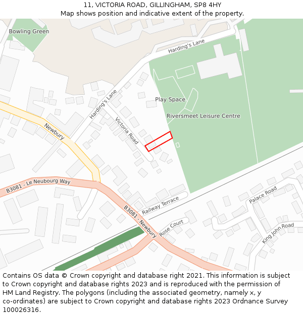 11, VICTORIA ROAD, GILLINGHAM, SP8 4HY: Location map and indicative extent of plot