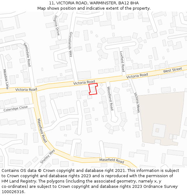 11, VICTORIA ROAD, WARMINSTER, BA12 8HA: Location map and indicative extent of plot