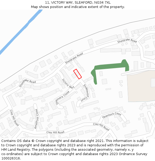 11, VICTORY WAY, SLEAFORD, NG34 7XL: Location map and indicative extent of plot