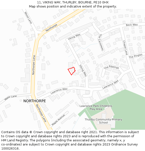 11, VIKING WAY, THURLBY, BOURNE, PE10 0HX: Location map and indicative extent of plot