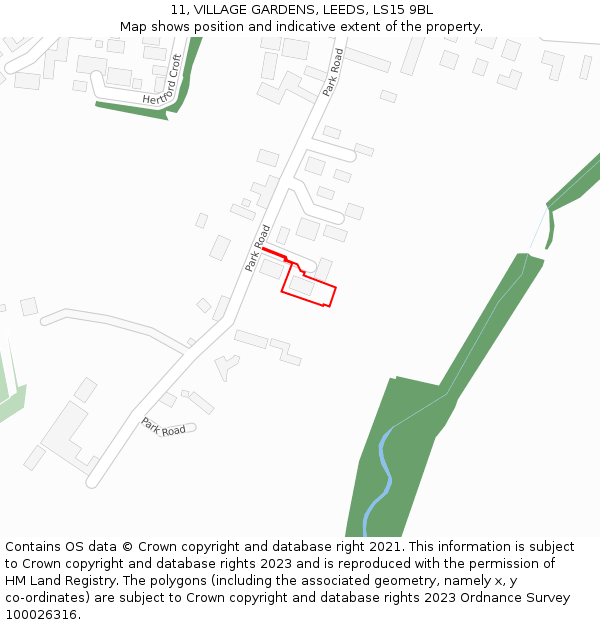 11, VILLAGE GARDENS, LEEDS, LS15 9BL: Location map and indicative extent of plot