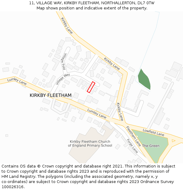 11, VILLAGE WAY, KIRKBY FLEETHAM, NORTHALLERTON, DL7 0TW: Location map and indicative extent of plot