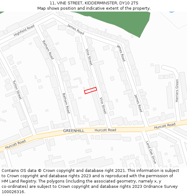 11, VINE STREET, KIDDERMINSTER, DY10 2TS: Location map and indicative extent of plot