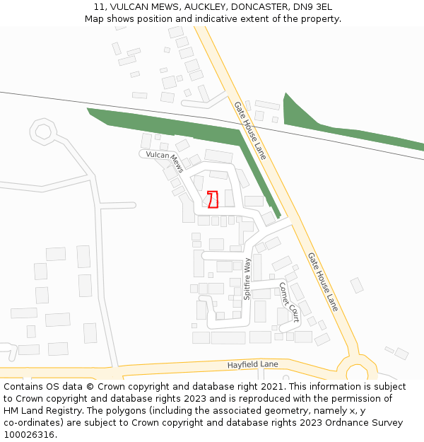 11, VULCAN MEWS, AUCKLEY, DONCASTER, DN9 3EL: Location map and indicative extent of plot