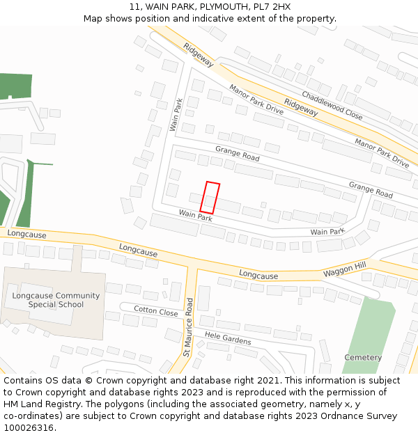 11, WAIN PARK, PLYMOUTH, PL7 2HX: Location map and indicative extent of plot