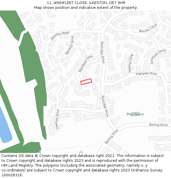 11, WAINFLEET CLOSE, ILKESTON, DE7 9HR: Location map and indicative extent of plot