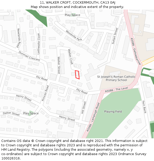 11, WALKER CROFT, COCKERMOUTH, CA13 0AJ: Location map and indicative extent of plot