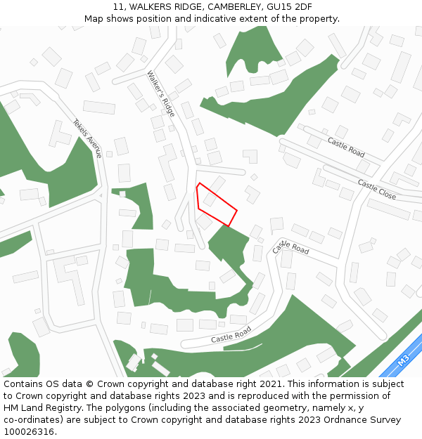 11, WALKERS RIDGE, CAMBERLEY, GU15 2DF: Location map and indicative extent of plot