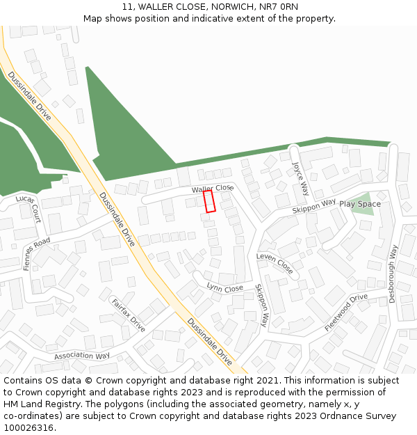 11, WALLER CLOSE, NORWICH, NR7 0RN: Location map and indicative extent of plot