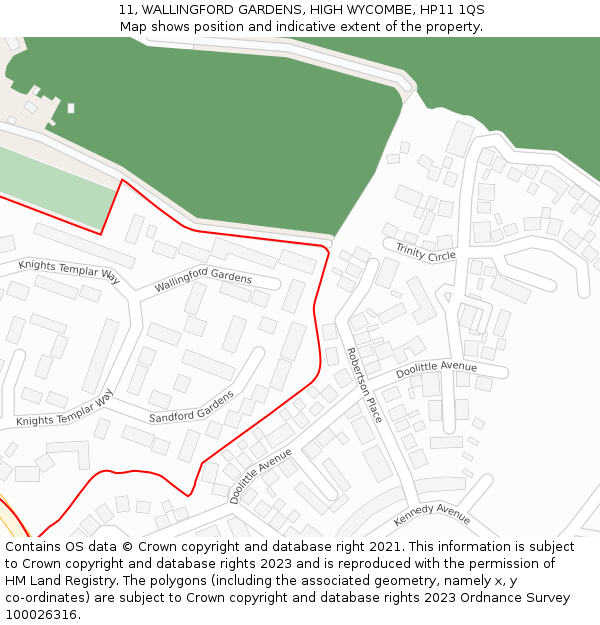 11, WALLINGFORD GARDENS, HIGH WYCOMBE, HP11 1QS: Location map and indicative extent of plot