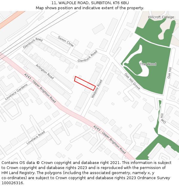 11, WALPOLE ROAD, SURBITON, KT6 6BU: Location map and indicative extent of plot