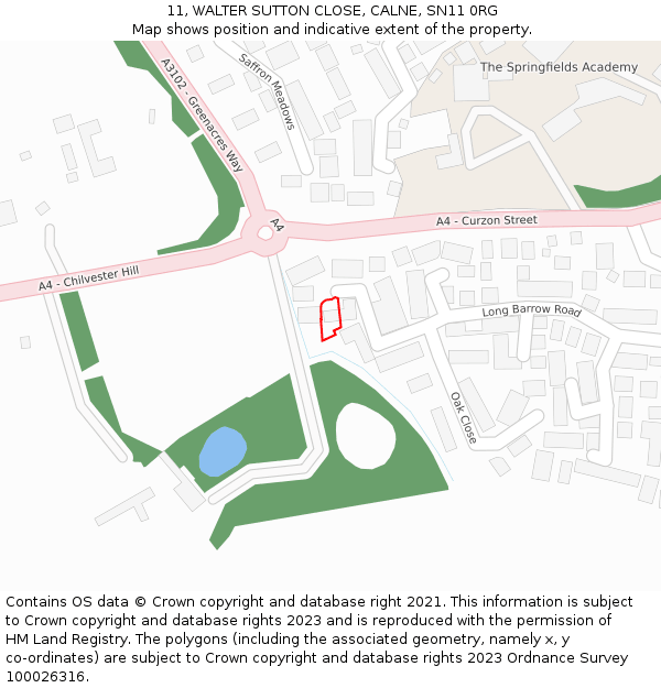 11, WALTER SUTTON CLOSE, CALNE, SN11 0RG: Location map and indicative extent of plot