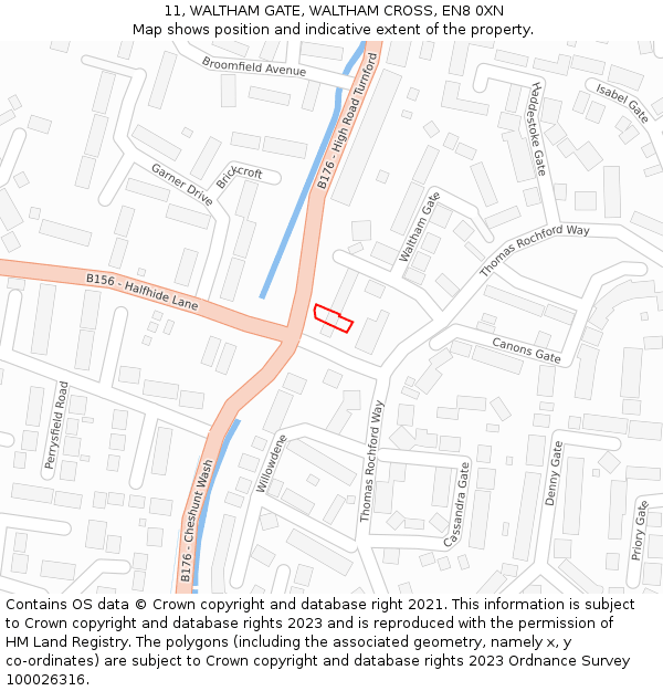 11, WALTHAM GATE, WALTHAM CROSS, EN8 0XN: Location map and indicative extent of plot