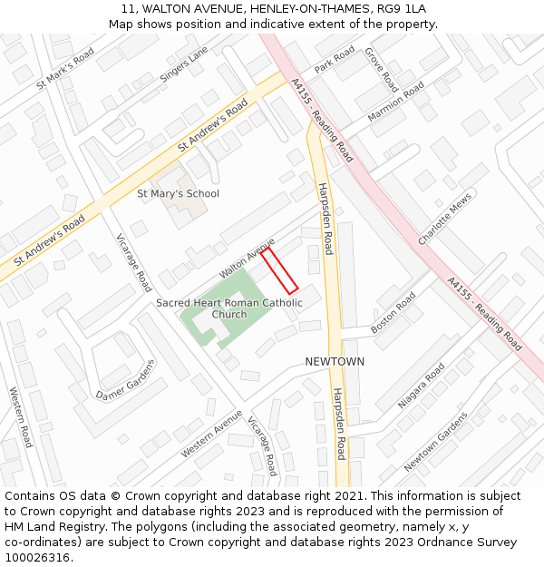 11, WALTON AVENUE, HENLEY-ON-THAMES, RG9 1LA: Location map and indicative extent of plot