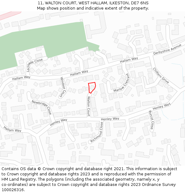 11, WALTON COURT, WEST HALLAM, ILKESTON, DE7 6NS: Location map and indicative extent of plot