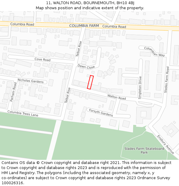 11, WALTON ROAD, BOURNEMOUTH, BH10 4BJ: Location map and indicative extent of plot
