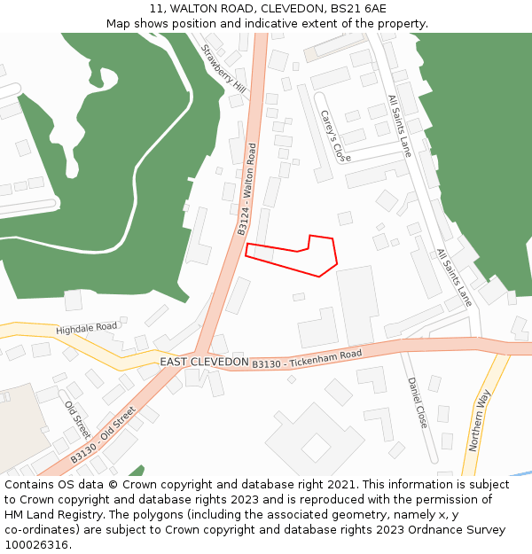 11, WALTON ROAD, CLEVEDON, BS21 6AE: Location map and indicative extent of plot