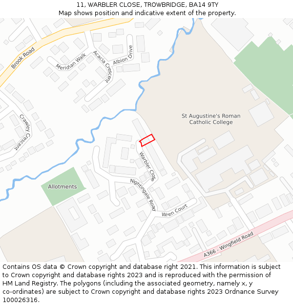 11, WARBLER CLOSE, TROWBRIDGE, BA14 9TY: Location map and indicative extent of plot