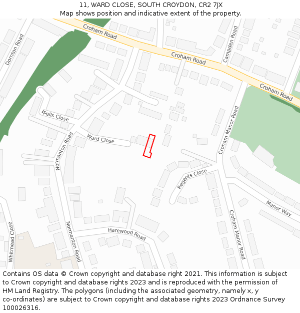 11, WARD CLOSE, SOUTH CROYDON, CR2 7JX: Location map and indicative extent of plot