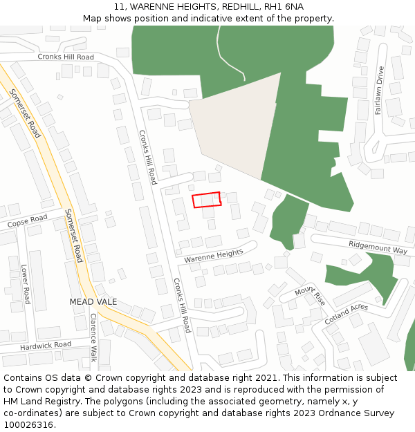 11, WARENNE HEIGHTS, REDHILL, RH1 6NA: Location map and indicative extent of plot