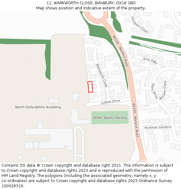 11, WARKWORTH CLOSE, BANBURY, OX16 1BD: Location map and indicative extent of plot