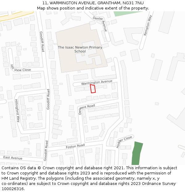 11, WARMINGTON AVENUE, GRANTHAM, NG31 7NU: Location map and indicative extent of plot