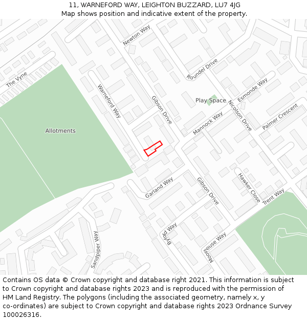 11, WARNEFORD WAY, LEIGHTON BUZZARD, LU7 4JG: Location map and indicative extent of plot