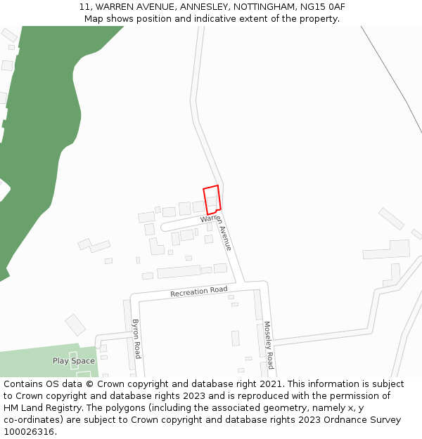 11, WARREN AVENUE, ANNESLEY, NOTTINGHAM, NG15 0AF: Location map and indicative extent of plot
