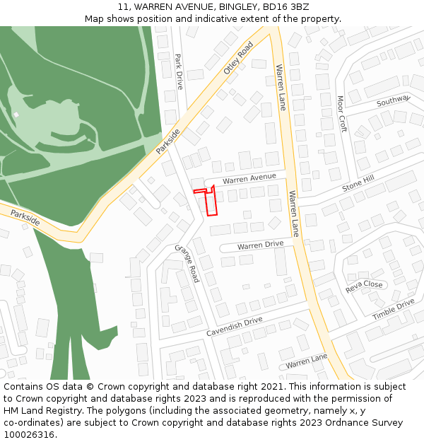 11, WARREN AVENUE, BINGLEY, BD16 3BZ: Location map and indicative extent of plot