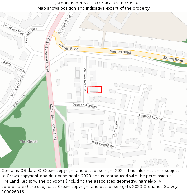11, WARREN AVENUE, ORPINGTON, BR6 6HX: Location map and indicative extent of plot