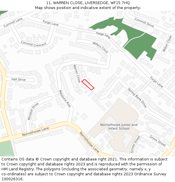 11, WARREN CLOSE, LIVERSEDGE, WF15 7HQ: Location map and indicative extent of plot