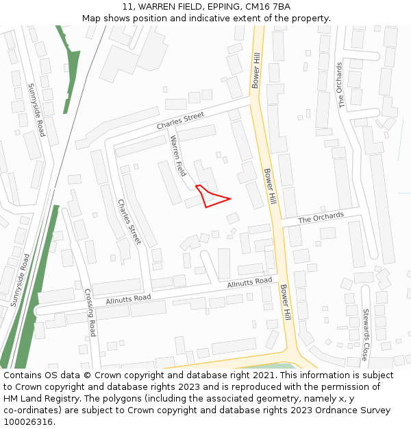 11, WARREN FIELD, EPPING, CM16 7BA: Location map and indicative extent of plot