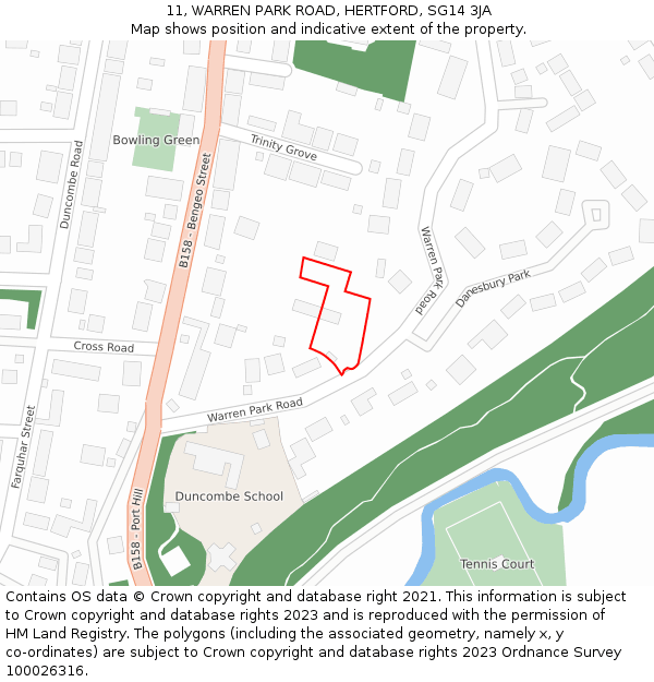 11, WARREN PARK ROAD, HERTFORD, SG14 3JA: Location map and indicative extent of plot