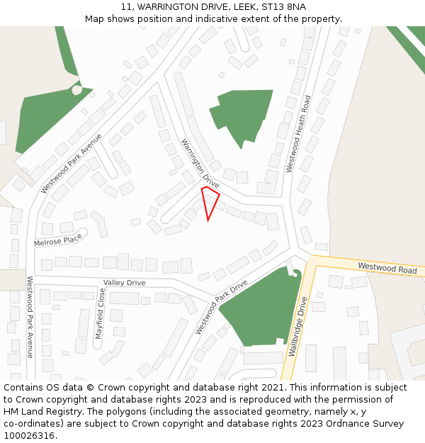 11, WARRINGTON DRIVE, LEEK, ST13 8NA: Location map and indicative extent of plot