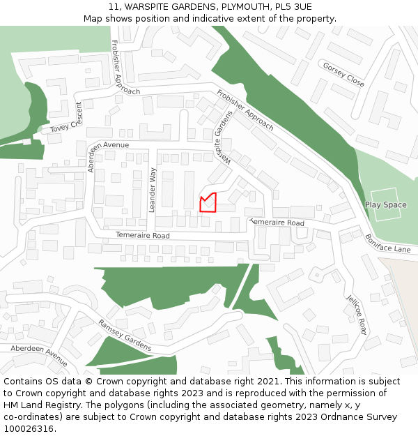 11, WARSPITE GARDENS, PLYMOUTH, PL5 3UE: Location map and indicative extent of plot