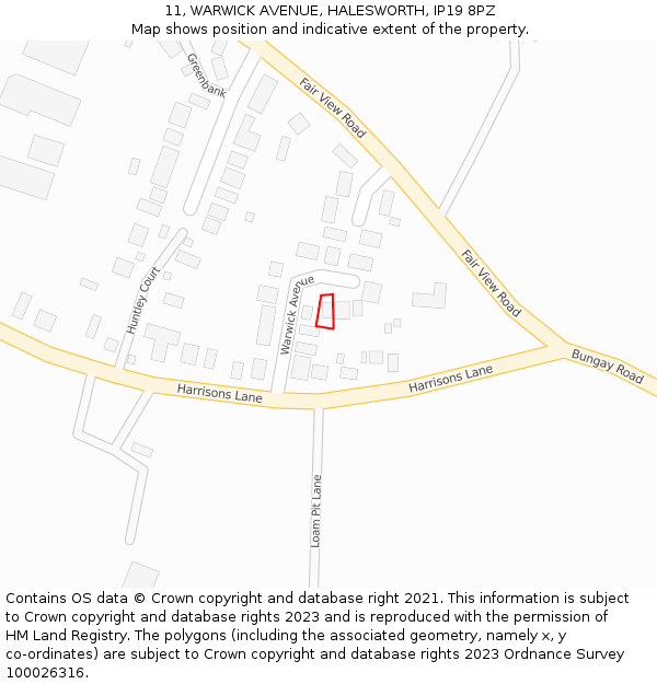 11, WARWICK AVENUE, HALESWORTH, IP19 8PZ: Location map and indicative extent of plot