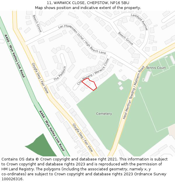 11, WARWICK CLOSE, CHEPSTOW, NP16 5BU: Location map and indicative extent of plot