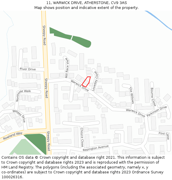 11, WARWICK DRIVE, ATHERSTONE, CV9 3AS: Location map and indicative extent of plot