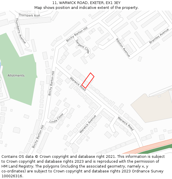 11, WARWICK ROAD, EXETER, EX1 3EY: Location map and indicative extent of plot