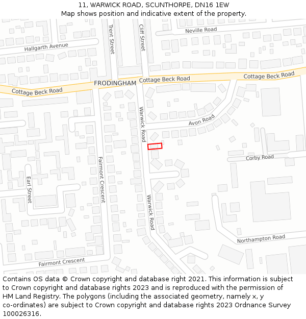 11, WARWICK ROAD, SCUNTHORPE, DN16 1EW: Location map and indicative extent of plot