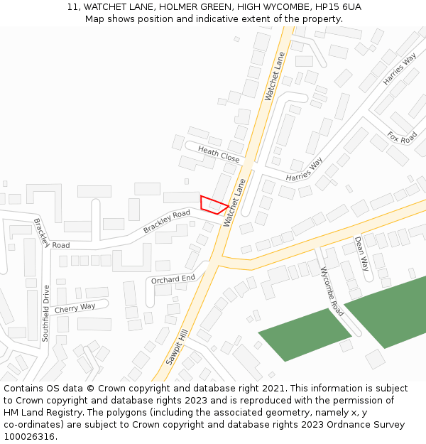 11, WATCHET LANE, HOLMER GREEN, HIGH WYCOMBE, HP15 6UA: Location map and indicative extent of plot
