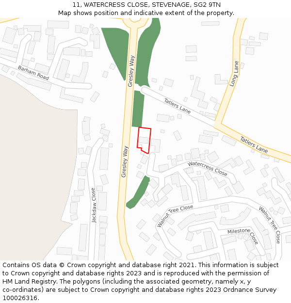 11, WATERCRESS CLOSE, STEVENAGE, SG2 9TN: Location map and indicative extent of plot